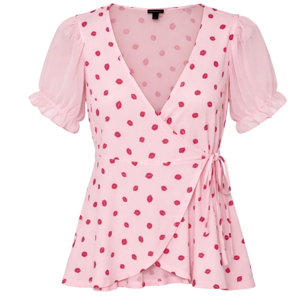 Torrid Coquette Chiffon Puff Sleeve Wrap Top Womens Size 00 M L 10 Pin Up Retro